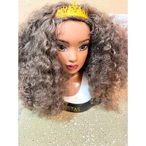 Naturalistas Dayna Styling Head Styling Head Toys Brown Curly 3c Hair Gold Tiara